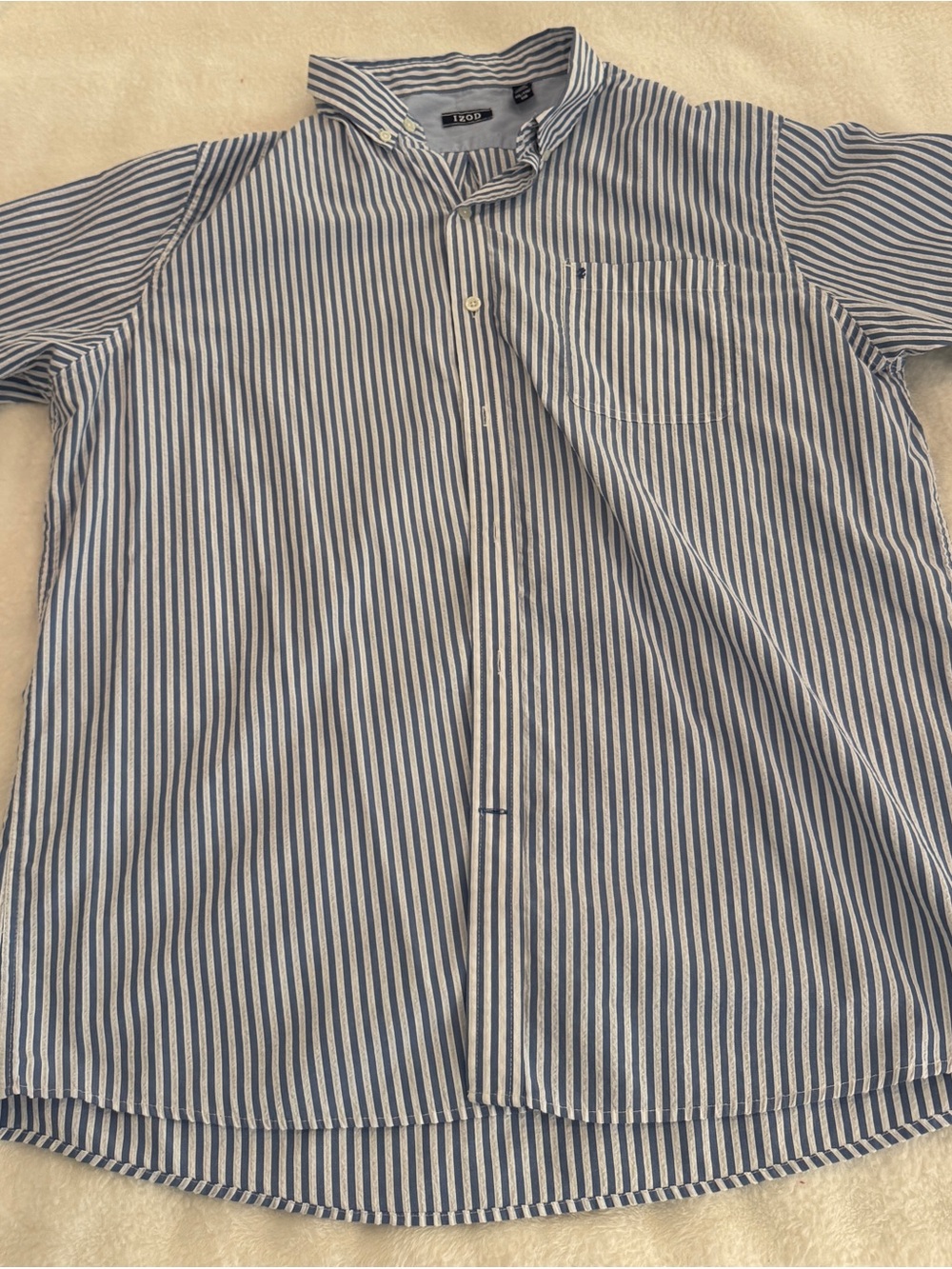 Izod Blue and White Vertical Stripe Button-Down Shirt